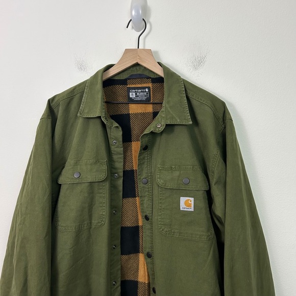 Carhartt Mens Rugged Flex Relax-Fit Canvas Fleece Lined Shirt Jacket XLT - Picture 3 of 12